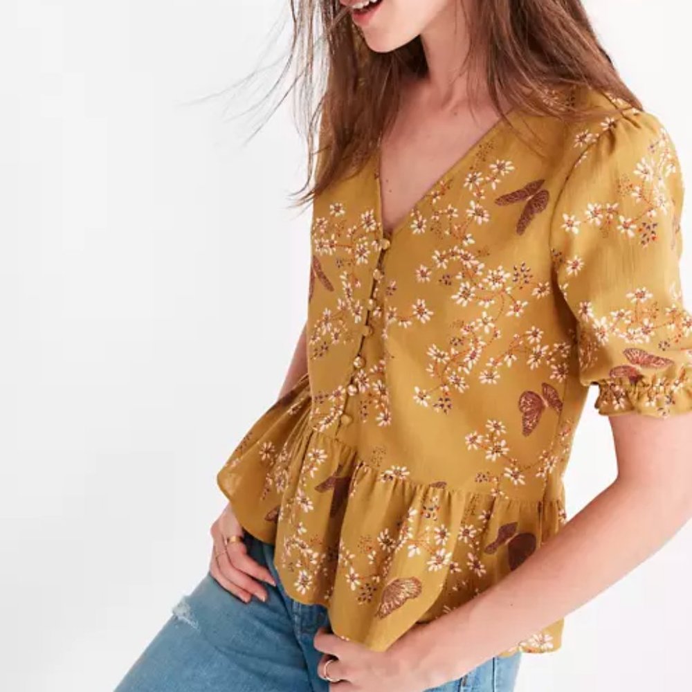 Madewell Courtyard Ruffle-Hem Top Butterfly